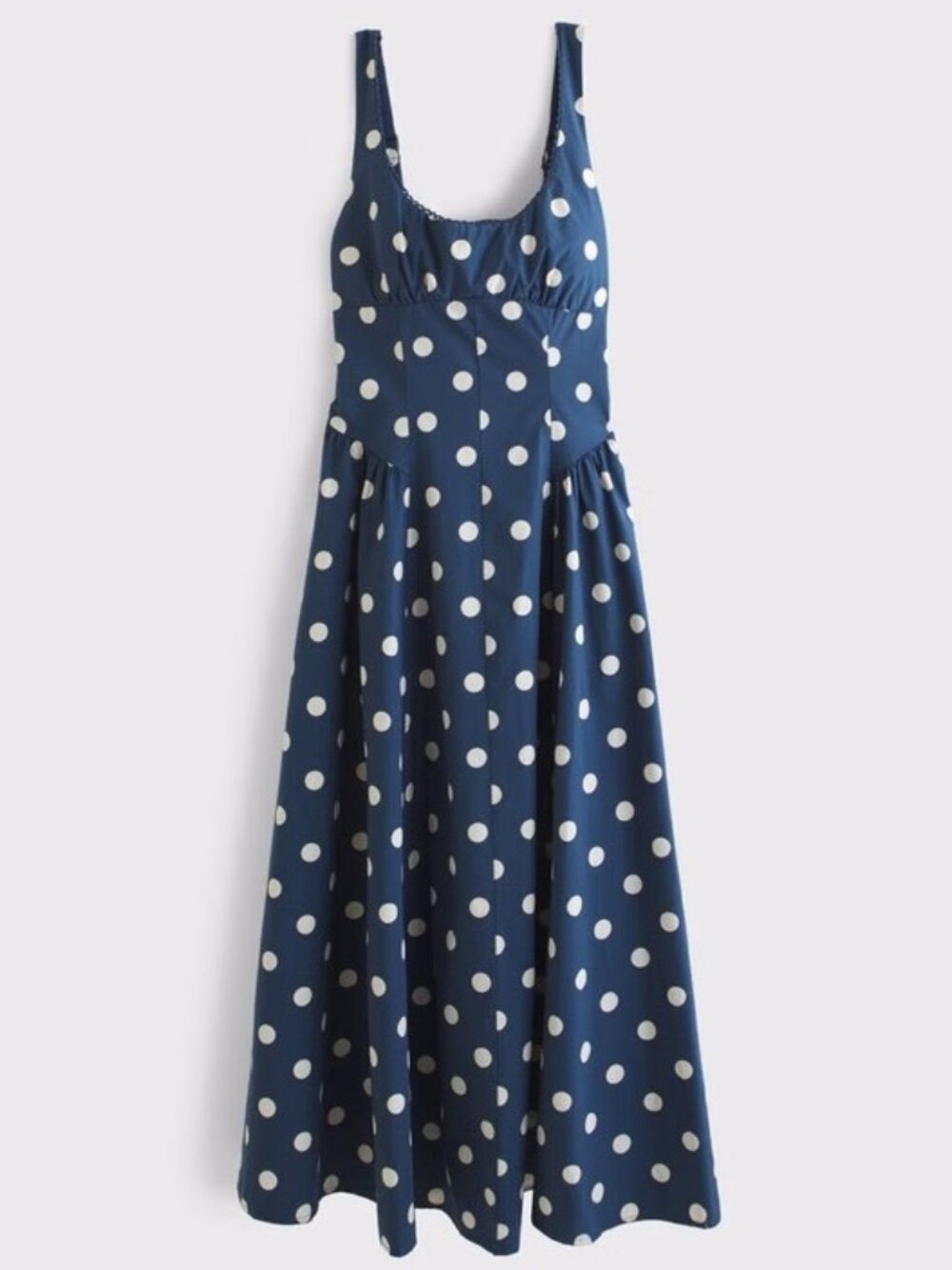 Abercrombie & Fitch Dylan Midi Dress Navy Blue Polka Dot Bra-Free 100% Cotton - Picture 5 of 5